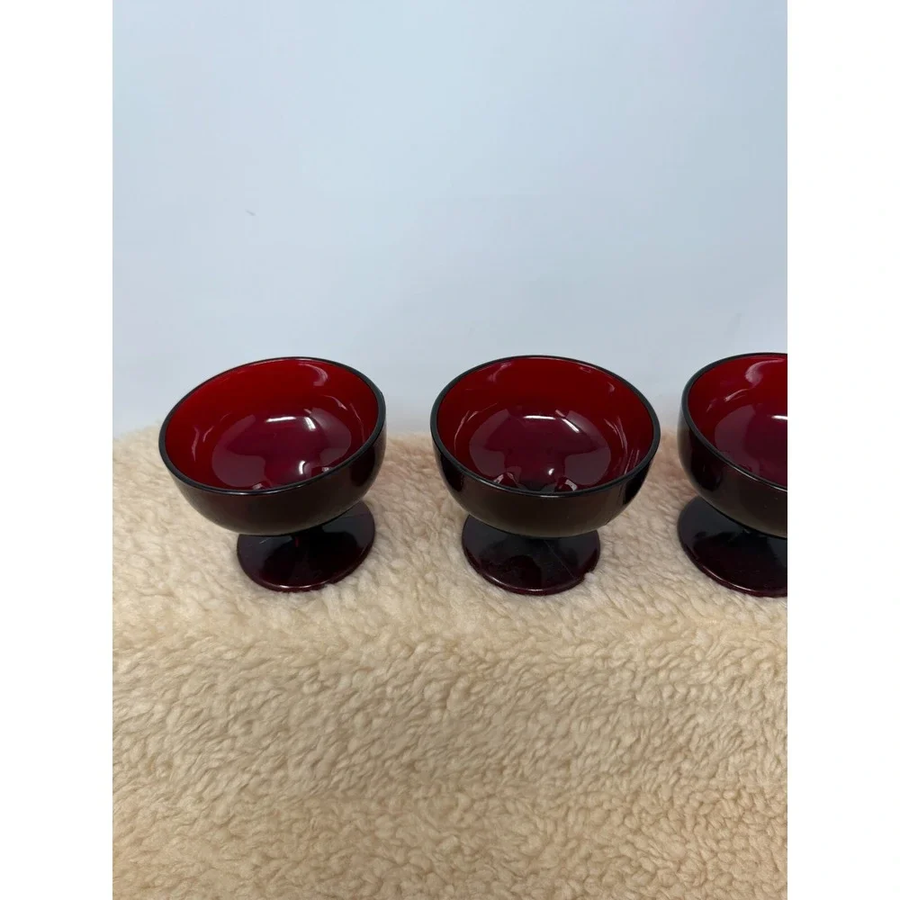 VTG Anchor Hocking Royal Ruby Red Glass Footed Sherbet Dessert Cups Set of 3‎